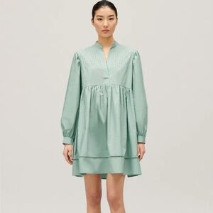Claudie Pierlot Gathered Lattice Trimmed Cotton Poplin Mini Dress FR34 or US2